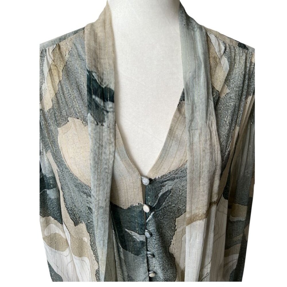 Anthropologie Bl^nk Grey Marble Print Neck Tie Semi Sheer Moira Shirt NWT - Picture 9 of 13
